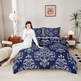 thumbnail image 4 of Manfei Female Men White Damask 3 Pieces Queen Comforter Set,Bohemian Hippie Ultra Soft Bedding Sets,Boho Traditional Flower Bedding Comforter Set Breathable,Luxury Bedroom Decor,Reversible, 4 of 8