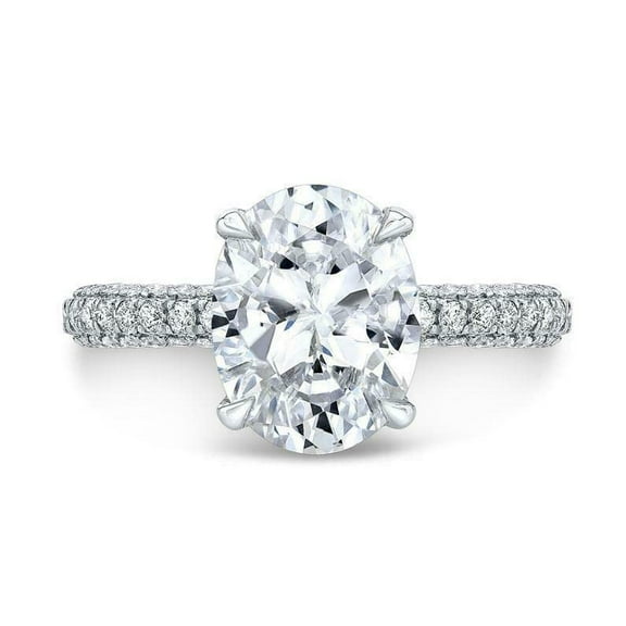 HeartsAndYou 2ct Oval Cut Moissanite Engagement Ring for Women 18k White Gold over Silver Hidden Halo with Accents