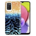 thumbnail image 1 of FINCIBO Soft TPU Clear Case Slim Protective Cover for Samsung Galaxy A03S 4G LTE (Not 5G) 6.5" 2021, Orange Glitter Sparkle With Black Blue Glitter Zebra, 1 of 3