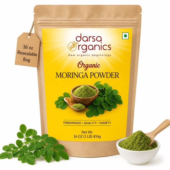 Darsa Organics Moringa Powder, Moringa Oleifera Leaf Powder, USDA Certified, Non-GMO, Gluten-Free, Raw & Pure, 1 lb