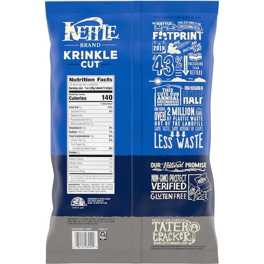 (9 pack) Kettle Brand Potato Chips, Krinkle Cut, Salt & Ground Pepper Kettle Chips, Party Size, 13 oz
