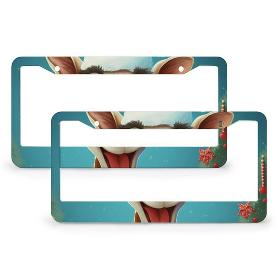 Christmas Giraffe License Plate Frame 2 Pieces Giraffes Gifts for Girls Customized Decor Car Tag for US And CA 2 Round Holes Metal License Plate Cover