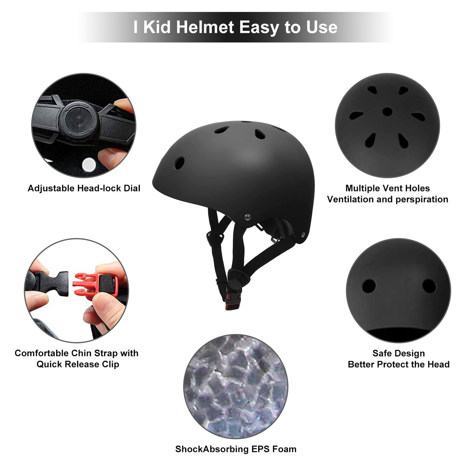 Tripumer Youth Bike Helmet, Black, Ages 9-15 photo 5