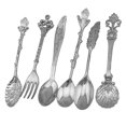 thumbnail image 4 of 5 Cucharas Antiguas + 1 Tenedor, Cubiertos, Vajilla, Arte de Cocina, de material acero Inoxidable para Pasteles, , Catering, Fiestas Plata BLESIY Cuchillería cuchara tenedor conjunto, 4 of 4