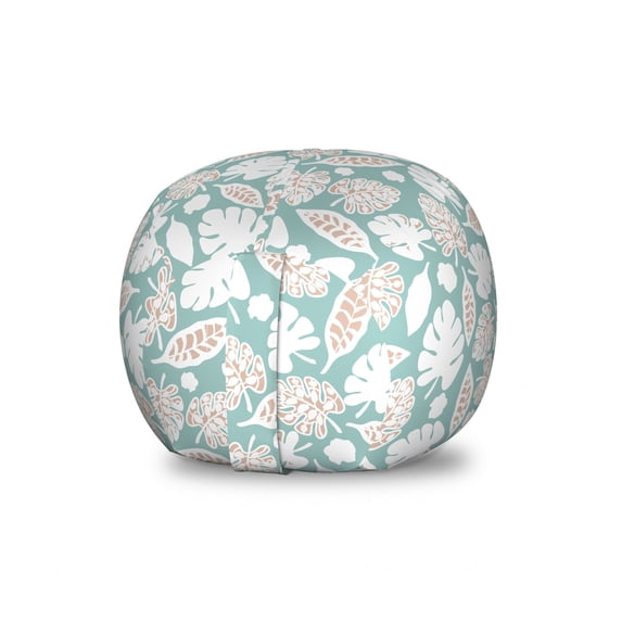 Pastel Storage Toy Bag Chair, Soft Toned Leaf Monstera Tropical Banana Palm Areca Exotic Fashion, Stuffed Animal Organizer Washable Bag, Large Size, Almond Green Camel and White, by Ambesonne