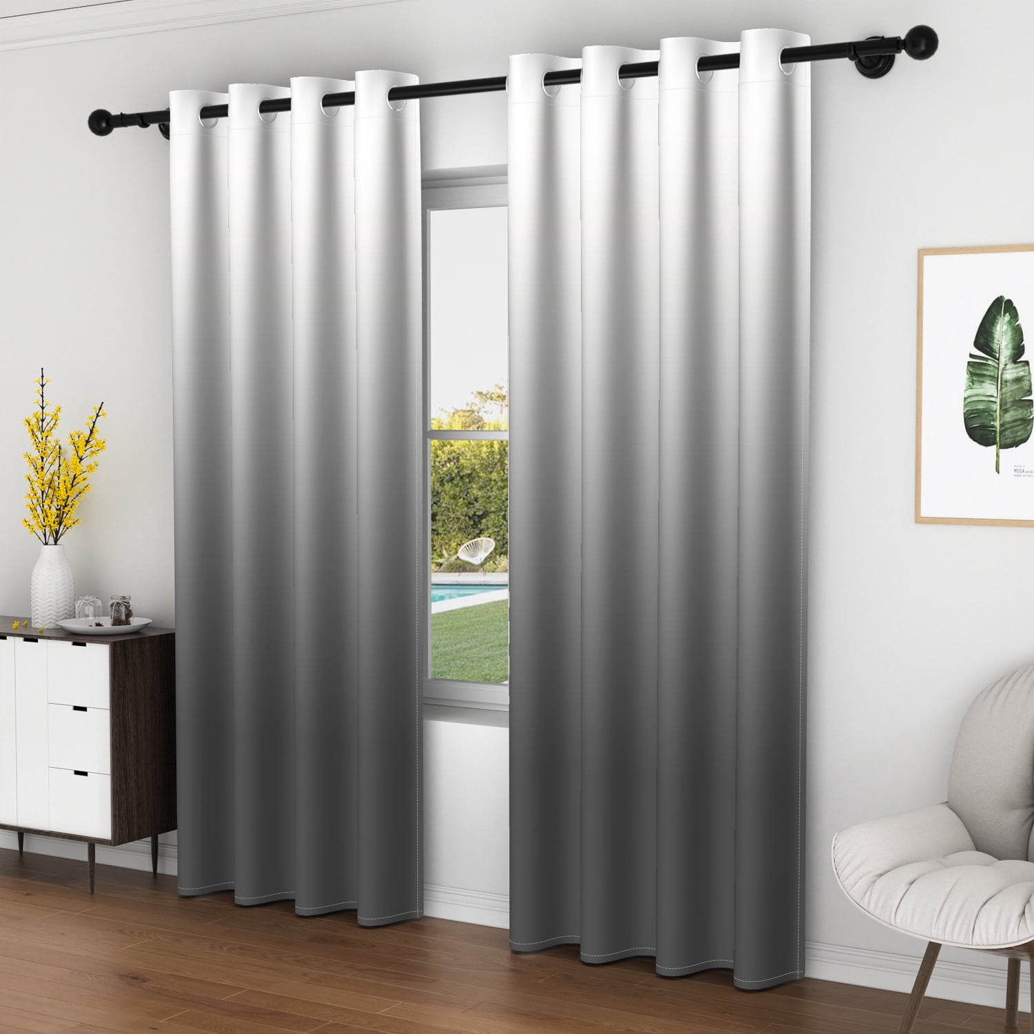 LFEEY Light Blocking Black Ombre Curtains, Room Darkening Window Drapes, Set of 2, 52x63 inches