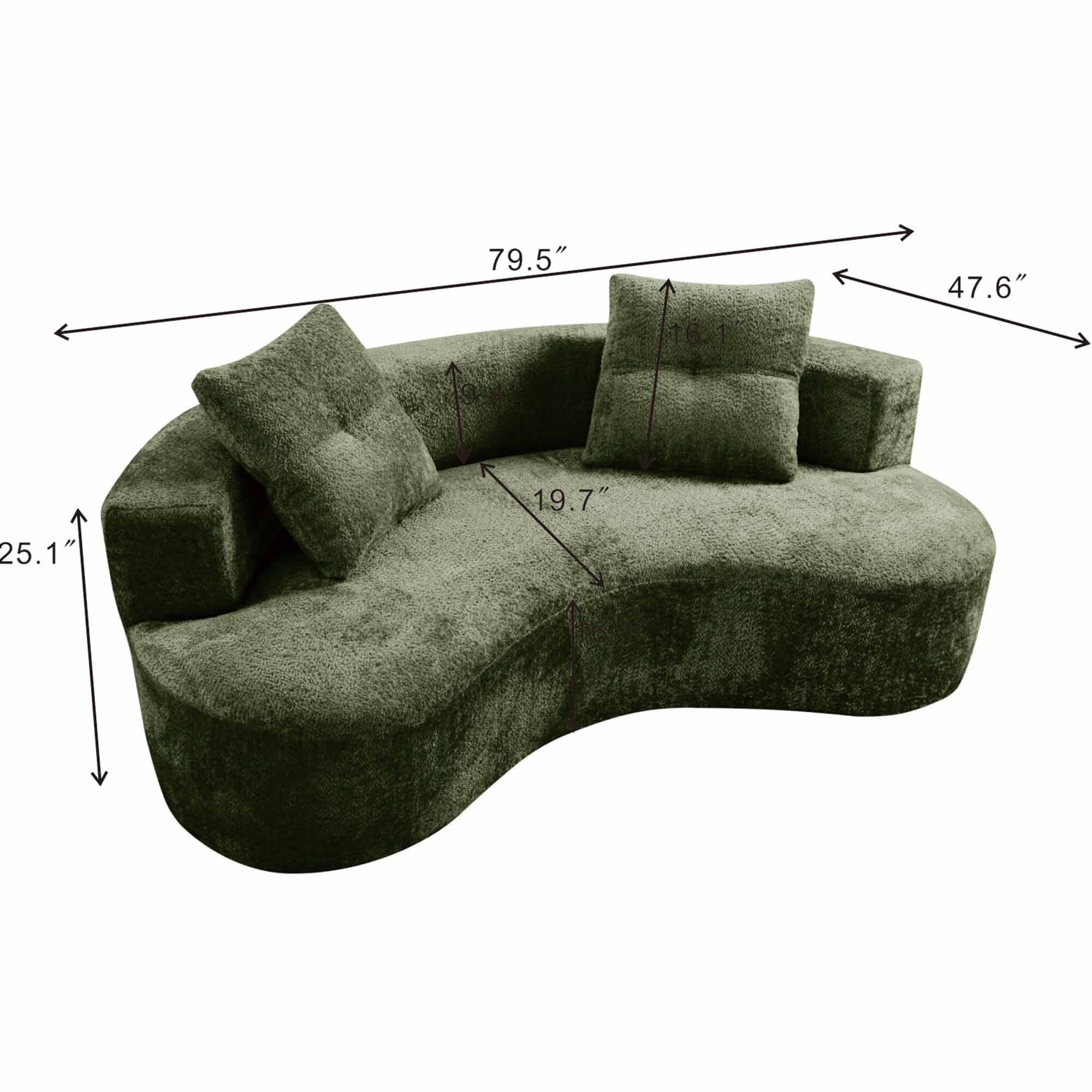 Lunale Curved Boneless Sofa, Modern 3 Seater Cloud Couch, No Assembly Required, Chenille Floor Sofa for Living Room, Green