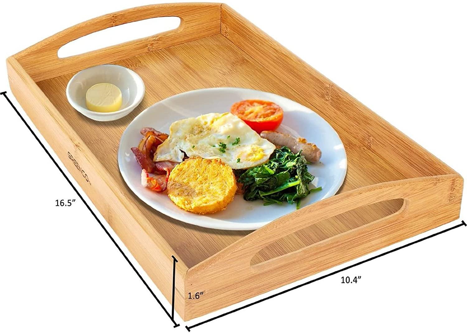 Greenco Rectangle Bamboo Butler Serving Tray with Handles Premium Version Bamboo 