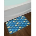 thumbnail image 2 of Japanese Bath Mat, Folkloric Ornamental Hexagons Ethnic Fans and Flowers Art, Plush Bathroom Decor Mat with Non Slip Backing, 29.5" X 17.5", Azure Blue and Multicolor, by Ambesonne, 2 of 2