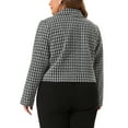 thumbnail image 3 of Agnes Orinda Plus Size Plaid Tweed Blazers for Women Notched Lapel Elegant Office Crop Jacket 2X Black, 3 of 6