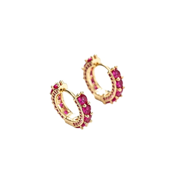 PAURO Huggie Hoop Earrings for Women Stainless Steel CZ Dainty Gold Plated Cubic Zirconia Cute Elegant Statement Personalized Everyday Gift Jewelry Red