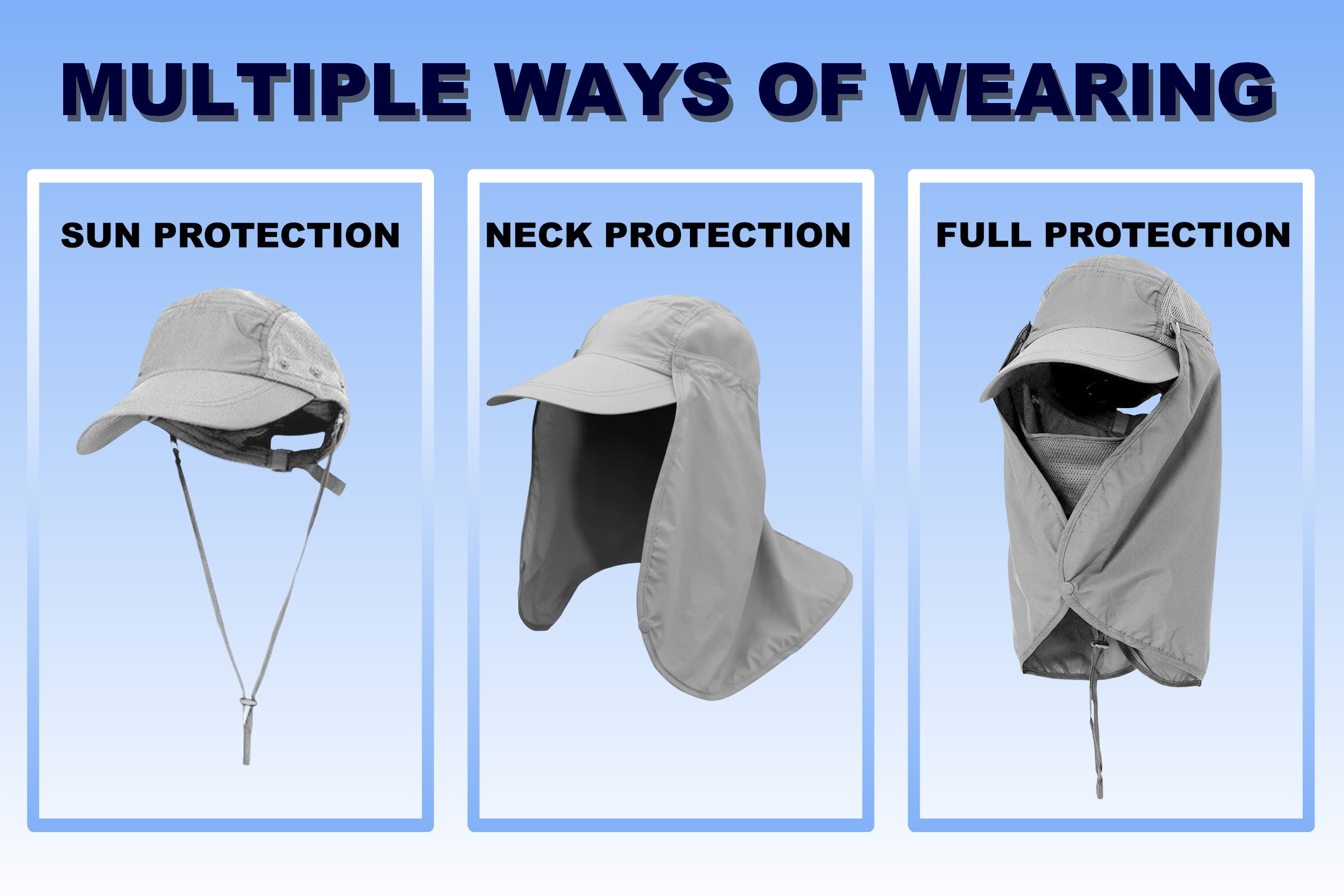 EMEM UPF 50+ Sun Hat With Detachable Neck Flap & Face Cover - Lightweight, Quick-Dry For Fishing, Hiking - View #6