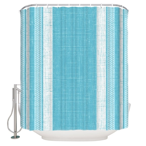 Vintage Cyan Blue Striped Bathroom Shower Curtains with 12 Hooks Polyester Waterproof Shower Curtain for Stalls and Bathtubs Farmhouse Modern Stripes Boho Decorative Bathroom Curtain 36x78 Inches