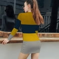 thumbnail image 5 of Abstract Horizontal Stripes Gold Navy Gray Women's Long Sleeve Bodycon Dress Soft Stretchy For Everyday Wear And Special Occasions, 5 of 6