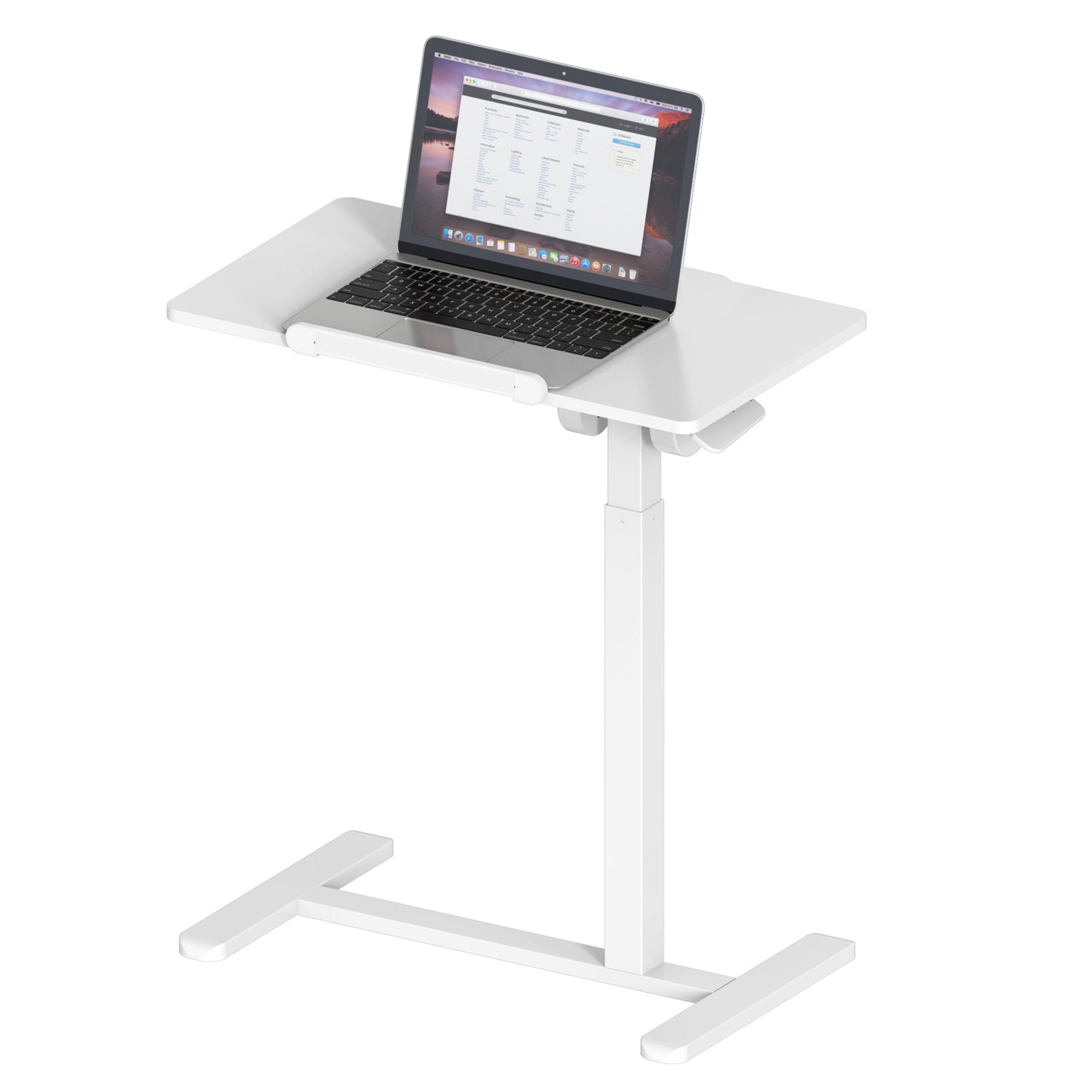 Sit-to-Stand Rolling Adjustable Laptop Cart, Height & Tilt Adjustable Mobile Workstation with Hidden Wheels, Steel Frame Safety Ledge for Home Office Classroom Bedside