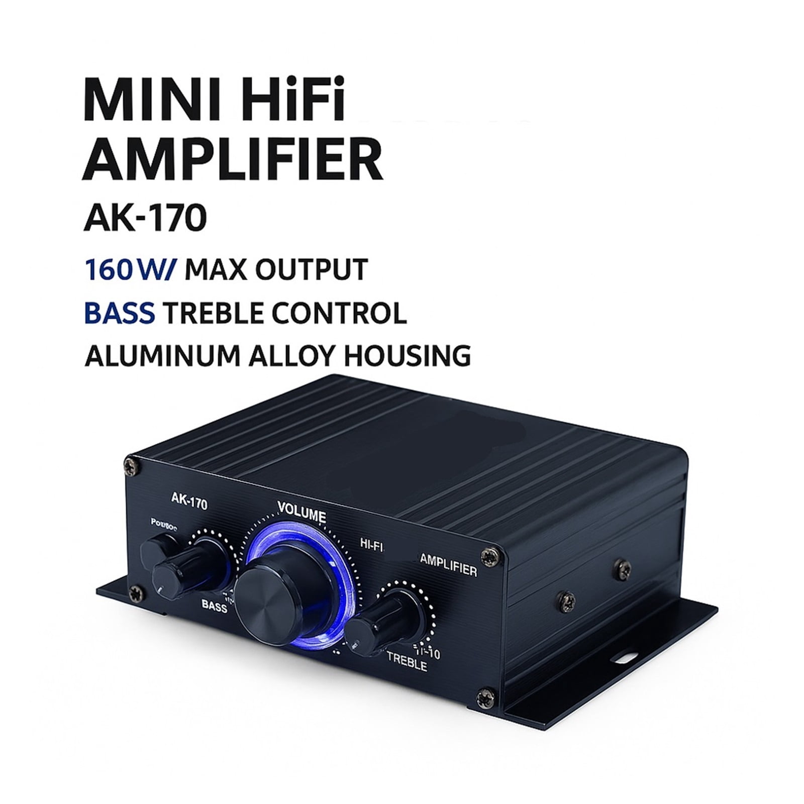 Mini HiFi Amplifier 12V 2.0CH Stereo Amp 20Wx2 with Bass Treble Control for Car Home Speakers ,Bass & Treble Control