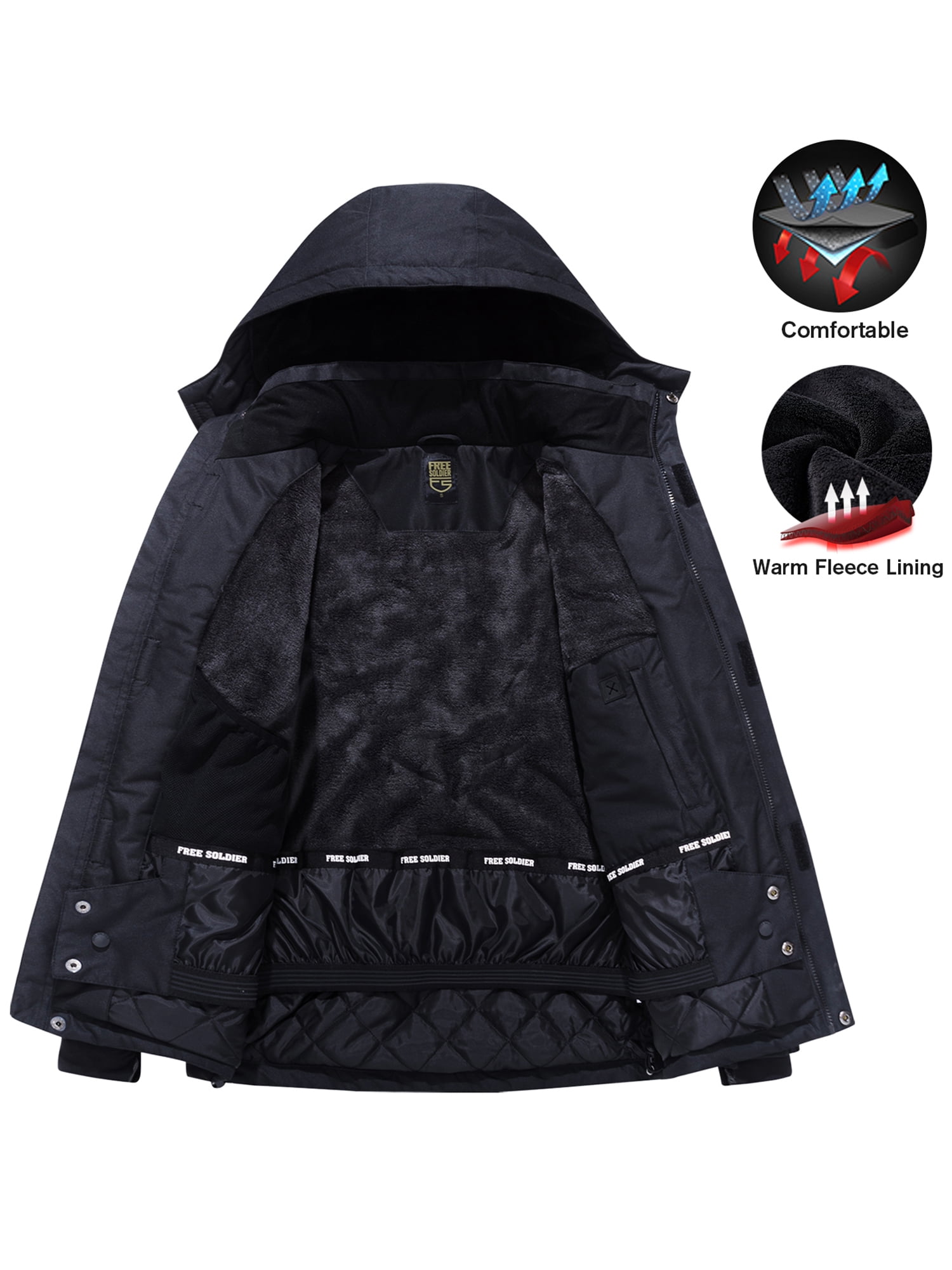 FREE SOLDIER Men's Waterproof Ski Snow Jacket - Fleece Lined, Hooded, Fully Taped Seams, Winter Windproof