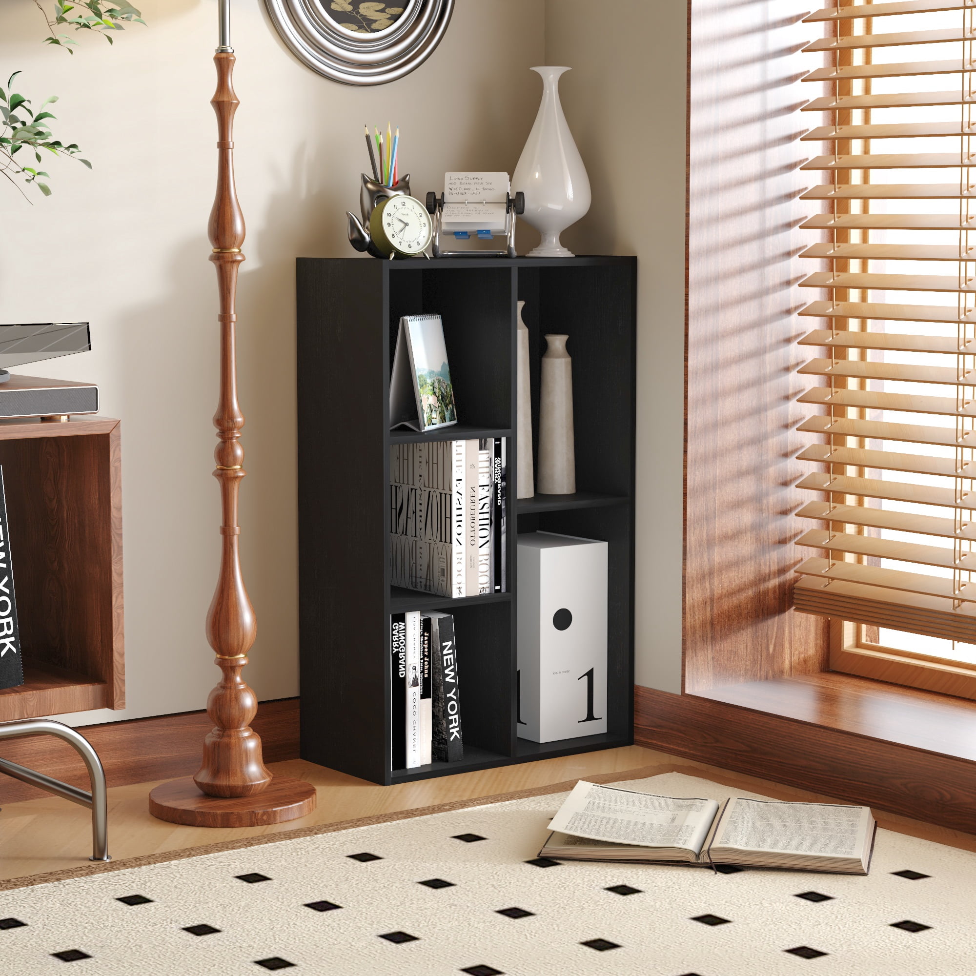 HOMLUX 5-Cube 31.5" Wooden Reversible Open Bookcase for Office, Living Room, Black
