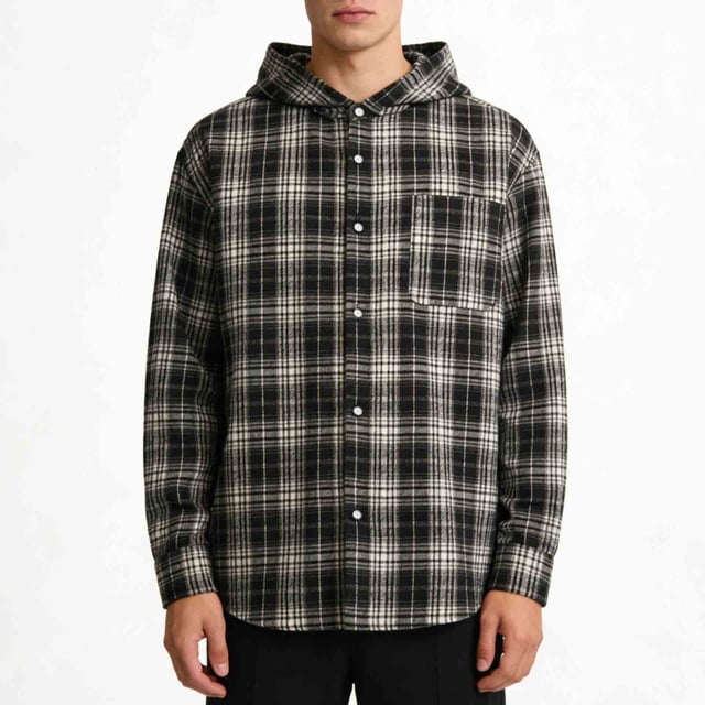 Ceisia Men's Oversize Hooded Plaid Shirt (Polyester-Cotton) Multi-Pattern for Spring/Summer Gift