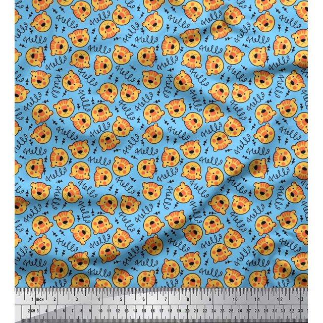 Soimoi Velvet Fabric Text & Tiger Face Cartoon Printed Craft Fabric by The Yard 58 Inch Wide