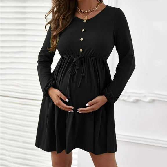 CaiJunJia Maternity Maxi Dress Long Sleeve Wrap V Neck Baby Shower Pregnancy Dresses for Photoshoot Maternity Clothes