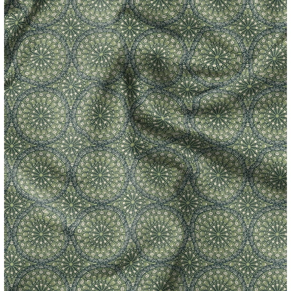 Soimoi Pure Silk Green Fabric By the Yard - 42 Inch Wide - African Tribal Material - Artistic and Modern Patterns for Various Uses Printed Fabric