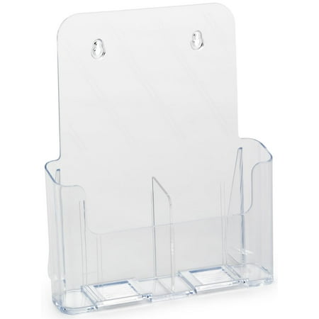 Brochure Catalog Guide - Set of 4, Slant Back Brochure Holders with Removable Divider, Holds 4x9 Pamphlets or 8.5x11 Catalogs, Injection Molded Plastic Displays for Tabletop or Wall-Mount Use (AMZSTLT40X2)