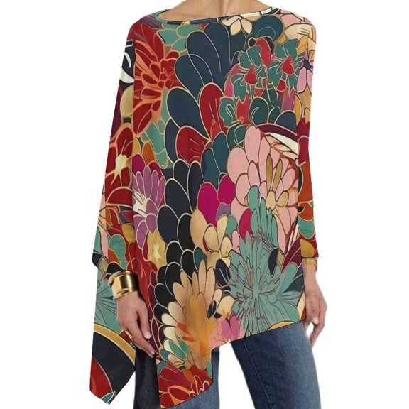 Japanese Art T Shirts Kimono Pattern Casual Loose Long Sleeve T-Shirt Pretty Printed Tees Ladies Tops Big Size 4XL XL