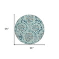 thumbnail image 3 of HomeRoots 585672 8 ft. Round Floral Washable Indoor & Outdoor Area Rug, Teal Blue, Gray & Aqua, 3 of 5