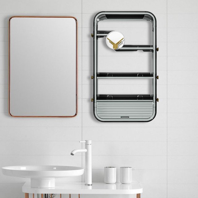 Soporte de almacenamiento de artículos de tocador montado en la pared Estuche de almacenamiento de cosméticos Organizador de tocador Soporte de Gris BLESIY Estante organizador de maquillaje