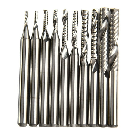 10Pcs Carbide End Mill O Flute Upcut End Mill CNC Router Bit 1/8 Shank