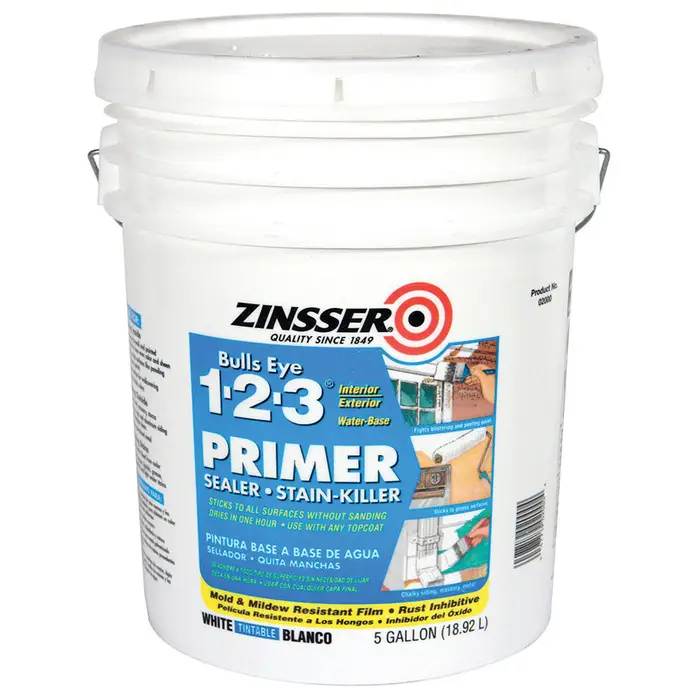 5 Gal Zinsser 02000 White Zinsser, Bulls Eye 1-2-3 Water-Based Stain ...