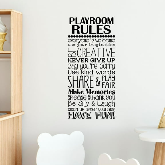 Playroom Rules Vinyl Lettering Wall Decal Sticker Kids Room Wall Decals Decor Size: 12.5"L x 27"H - Color: Black
