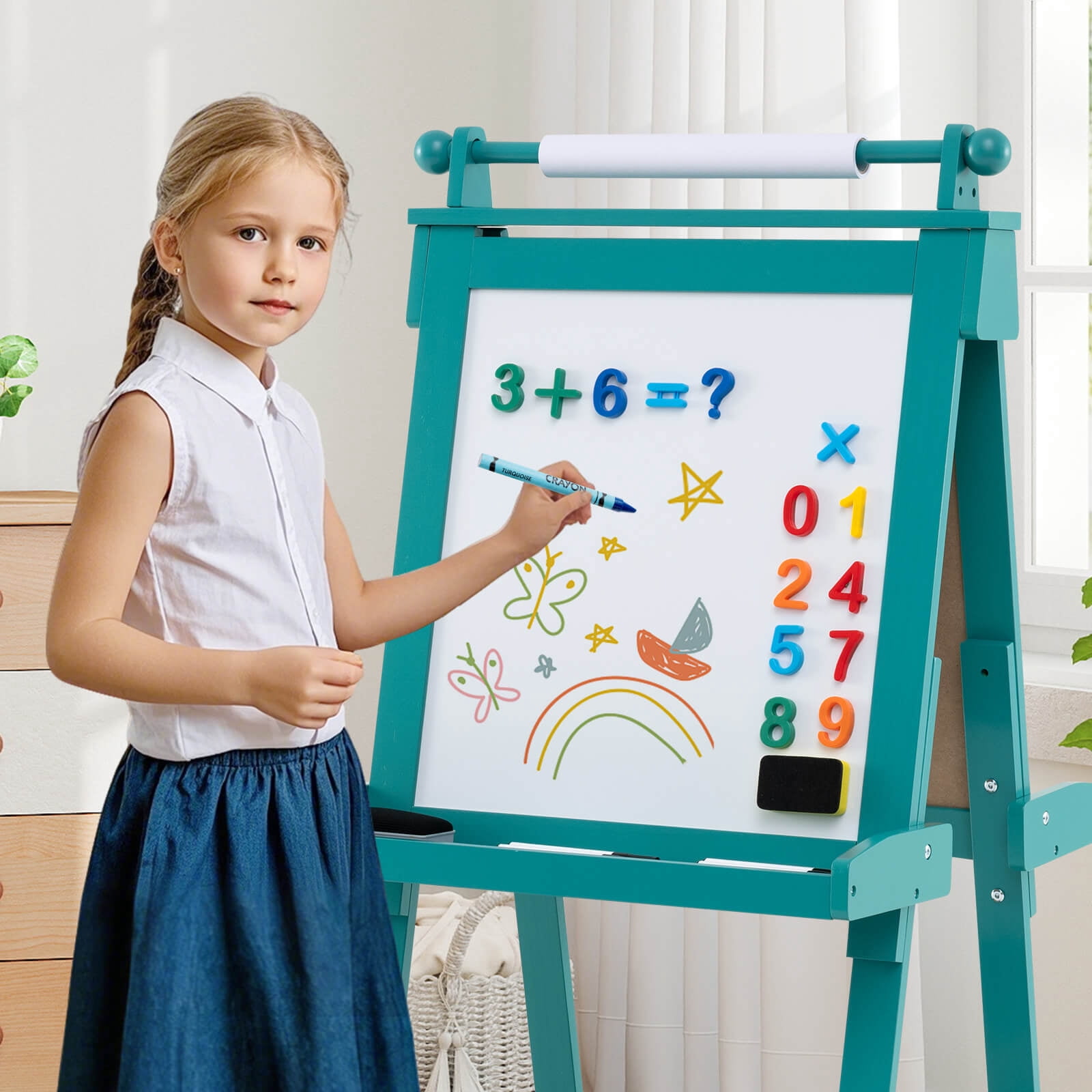 Infans Foldable Easel for Kids 3-in-1 Double-sided Art Easel with Chalkboard Gray