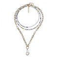 thumbnail image 5 of Collar de cuentas de arroz de metal estilo bohemio, cadena de clavícula de perlas con alfabeto de nicho retro para mujer, conjunto de 3 piezas, 5 of 5