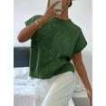 thumbnail image 6 of Women'S Ribbed Sweater Crew Neck Short Sleeve Loose Fit Floral Knit Pullover Tops Dark Green XL, 6 of 9