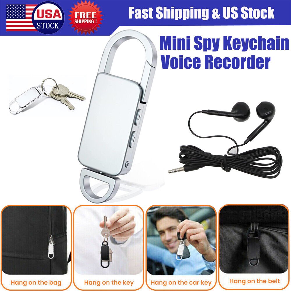 Voice Recorder 8GB Digital Audio Recorder Device Activated Sound Tape Dictaphone Keychain Recorder for Lectures Meetings MP3 Player USB