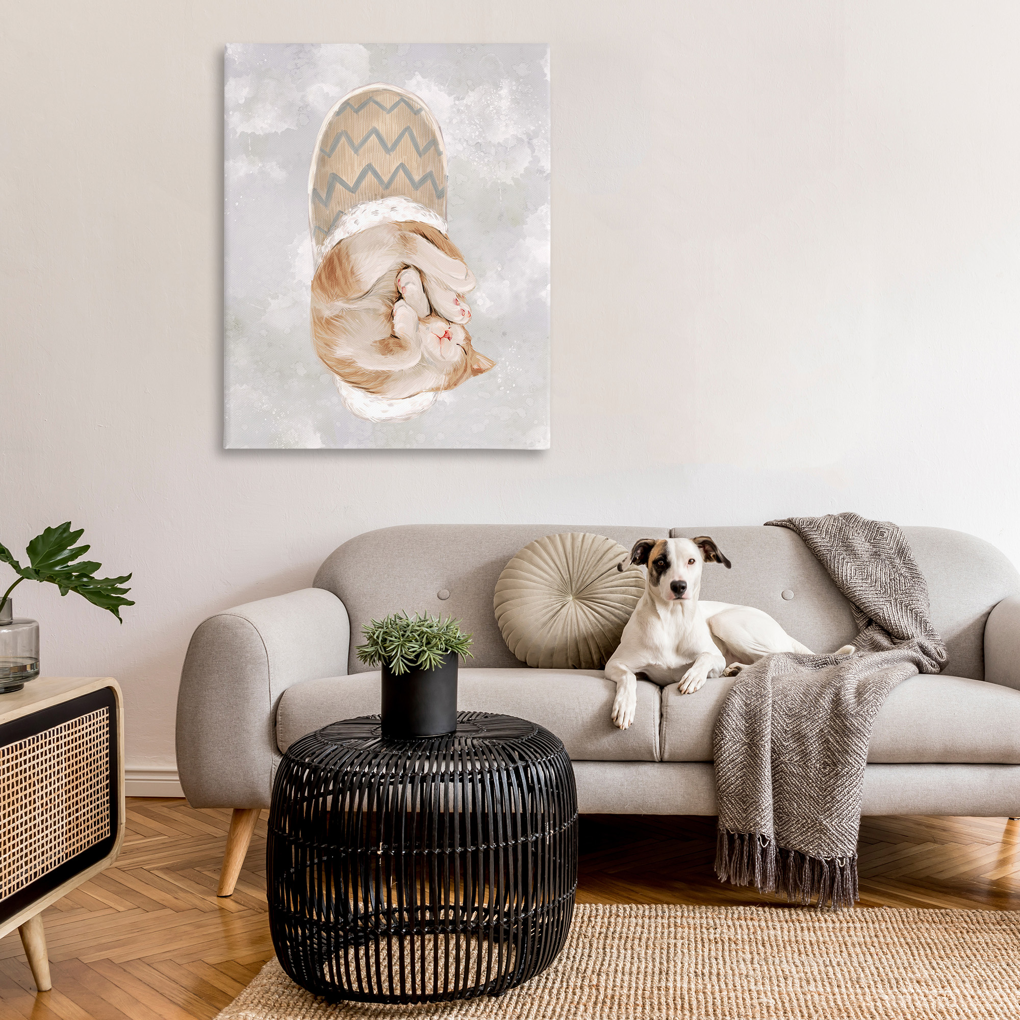 Stupell Industries Kitten Sleeping in Slipper Animals & Insects Painting Gallery Wrapped Canvas Art Print Wall Art, 36 x 48