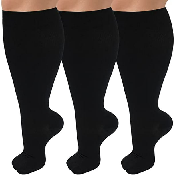 3 Pairs Plus Size Compression Socks for Women & Men, Extra Wide Calf