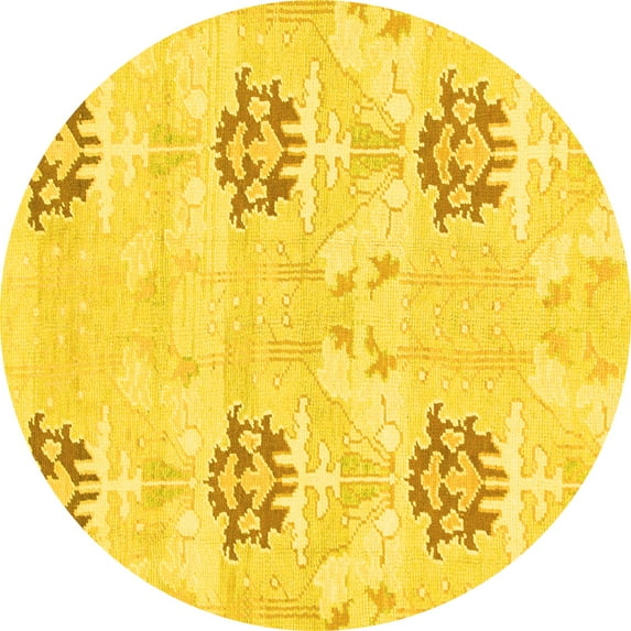 Ahgly Company Machine Washable Indoor Round Oriental Yellow Modern Area Rugs, 5' Round