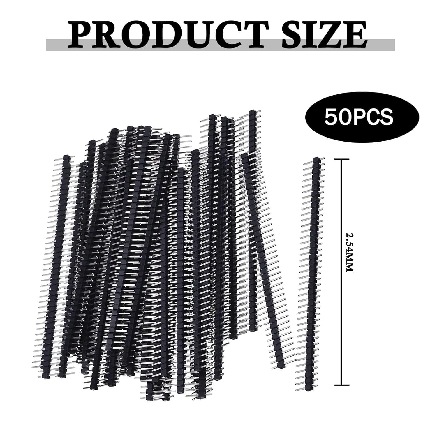 50Pcs Pin Headers, Single Row 2.54mm Breakaway PCB Board Header Pins Connector Male Header Kit for Arduino, Prototype Shield, and DIY Electronics