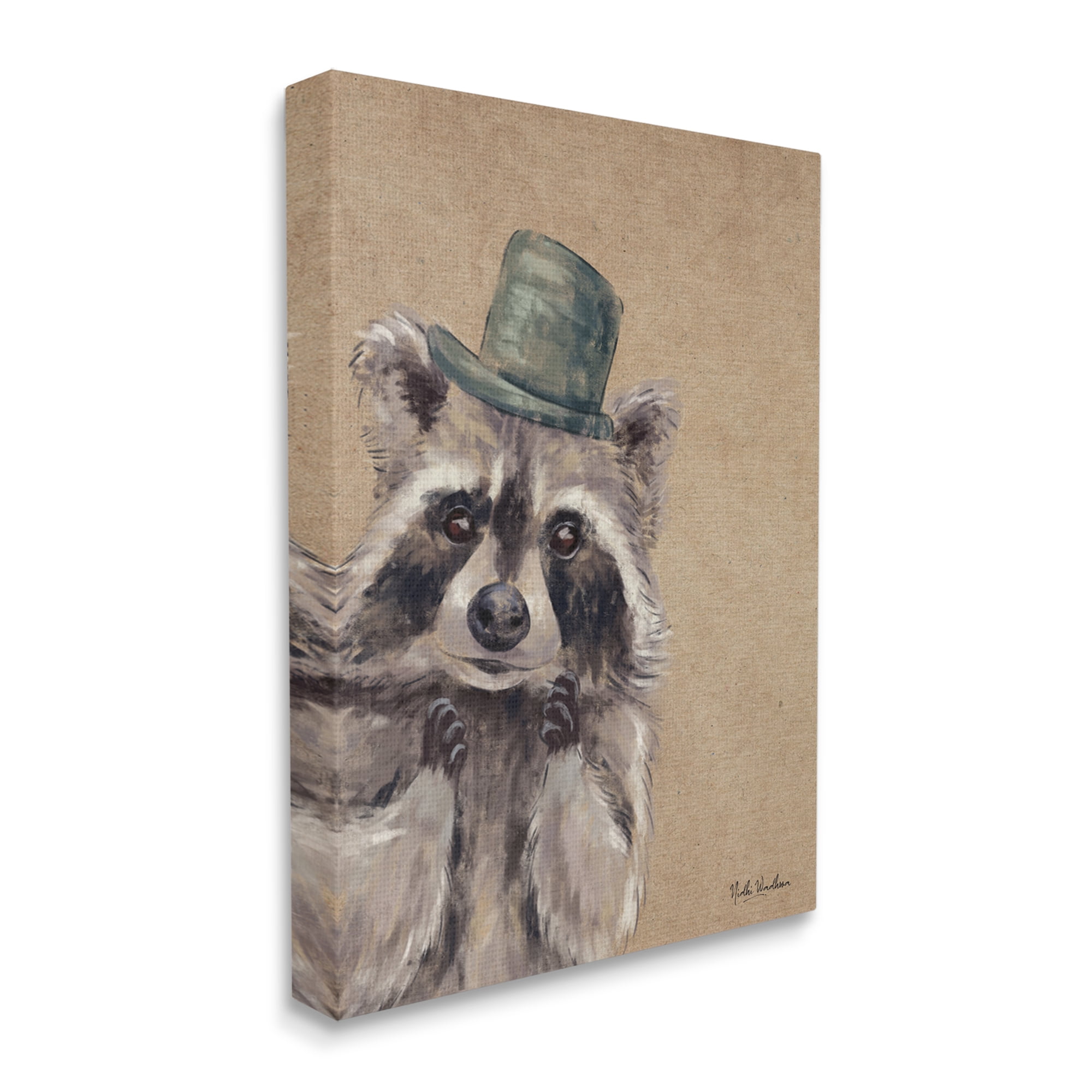 Stupell Industries Raccoon Wearing Top Hat Animals & Insects Painting Gallery Wrapped Canvas Print Wall Art, 36 x 48