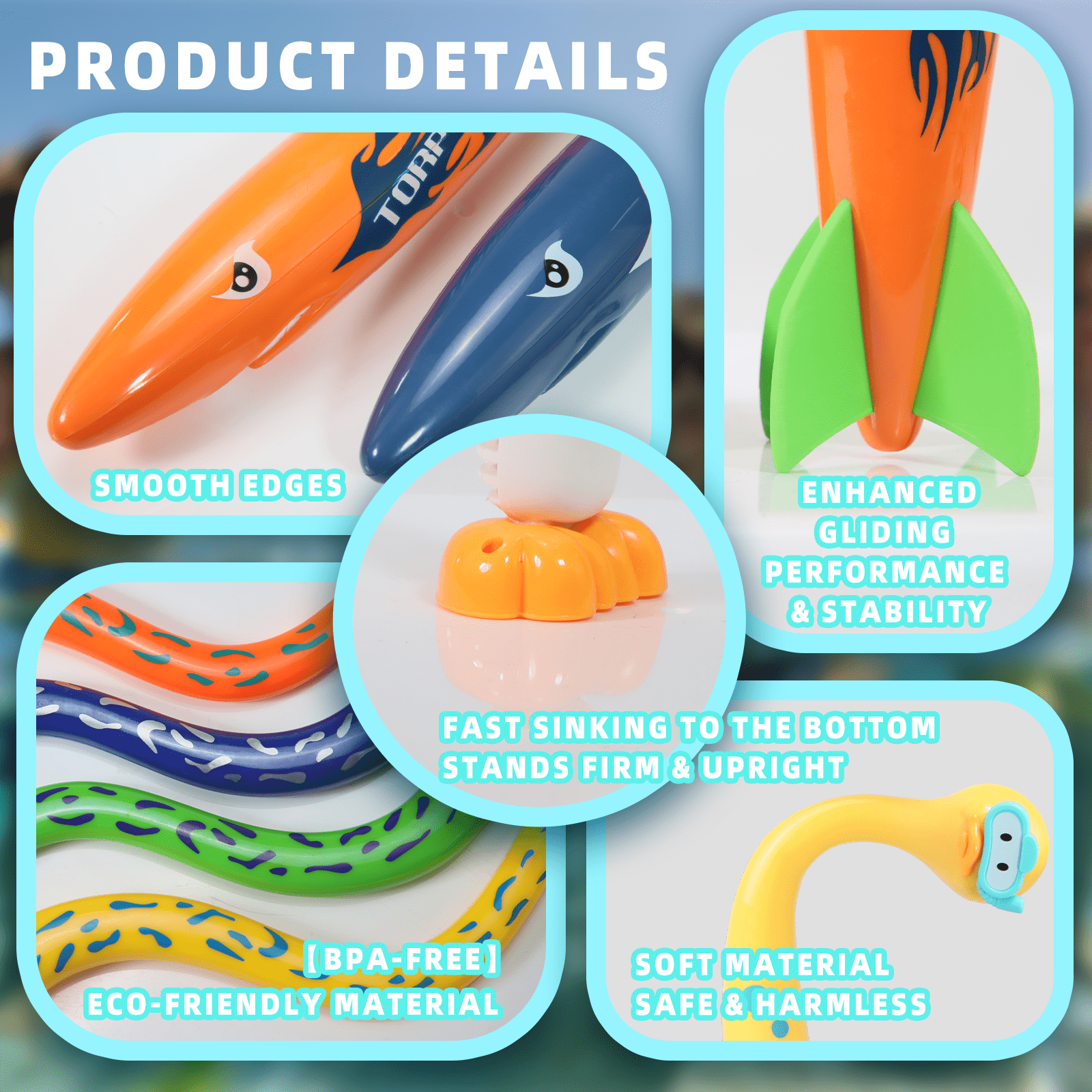 21 Pcs Pool Diving Toys Set for Kids Adults, Swimming Pool Accessories with Dive Rings, Torpedo Rockets, Penguin Sticks & Sea Creatures, Summer Fun Water Games for Pool Party & Bath