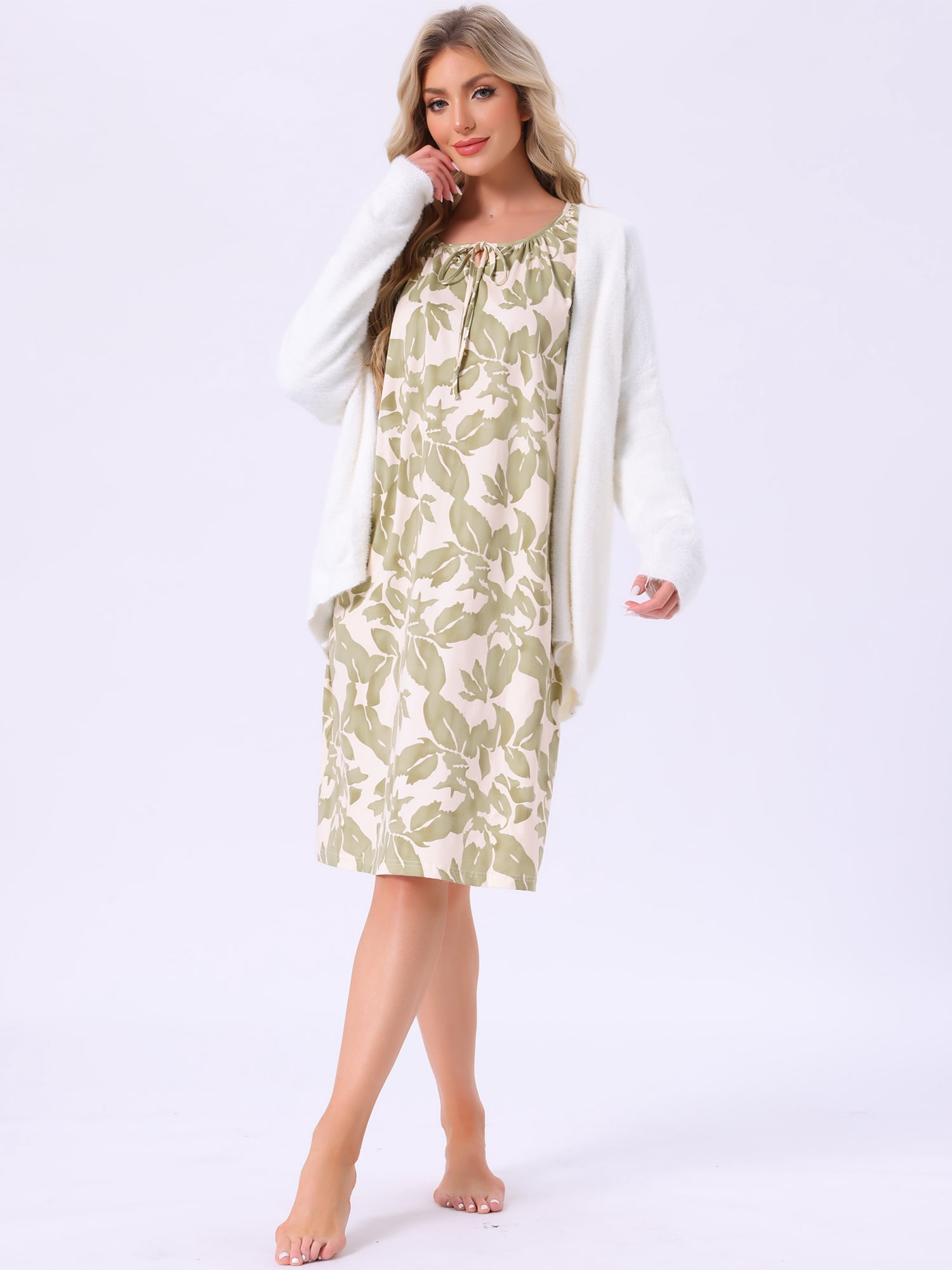 DARING DIVA Women's Long Sleeve Nightgown with Pocket S Light Green