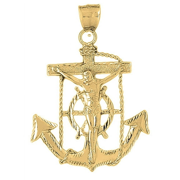 10K Yellow Gold Mariners Cross/Crucifix Pendant - 66 mm