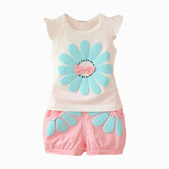 TOWED22 Kids Toddler Girl 2pcs Sweet Outfits Sleeveless Tank Shirts and Shorts Adorable Sets Summer Clothes Cotton Casual(Pink,18-24 M)