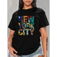 thumbnail image 1 of Camiseta informal elegante con estampado de letras coloridas para mujer. Cuello redondo, manga corta, algodón transpirable. Perfecta para primavera, verano y otoño., 1 of 7