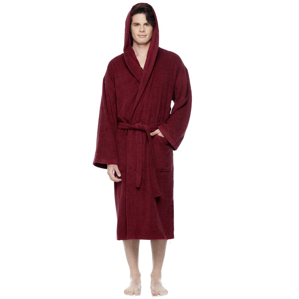 Arus Men's Olympic Style Turkish Cotton Hooded Bathrobe with Long
