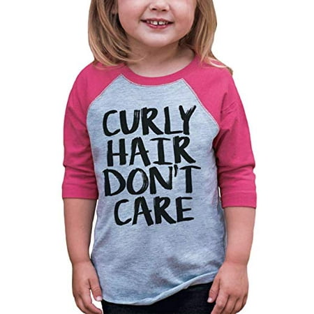 

7 ate 9 Apparel Funny Kids Curly Hair Don t Care Baseball Tee Pink