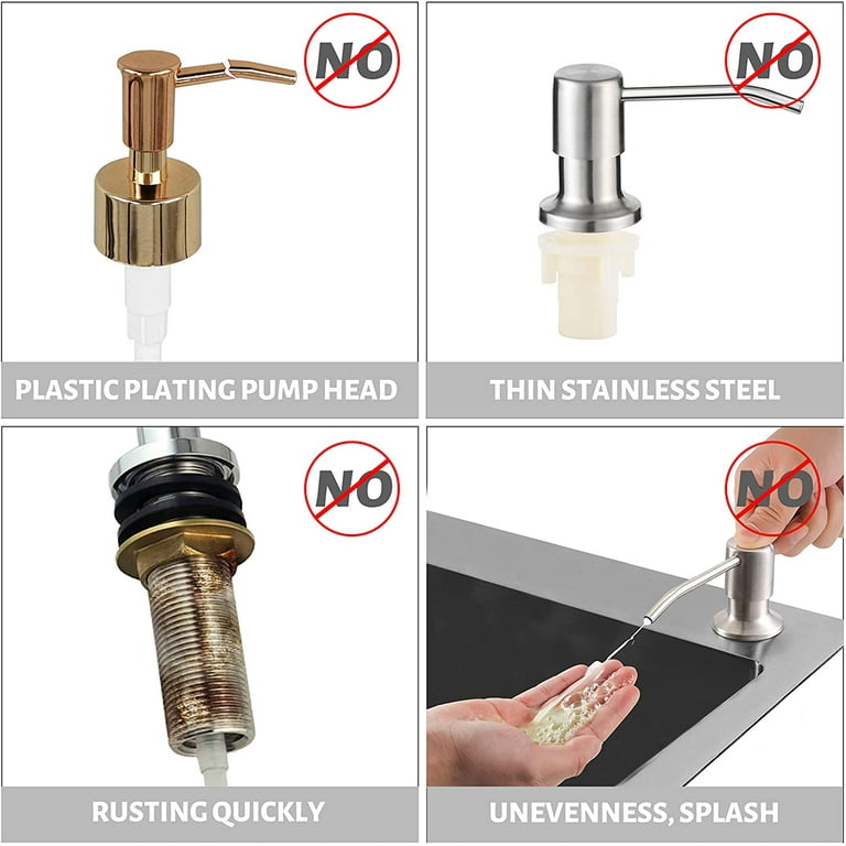 Built in Soap Dispenser for Kitchen Sink Brushed Nickel Stainless Steel Countertop Pump Head Dish Soap Hand Lotion Dispenser with Refillable Bottle